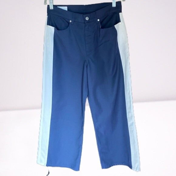 BLDWN Blue White High Waisted Pants Cropped Wide Leg Skater Size 28 - Picture 2 of 11